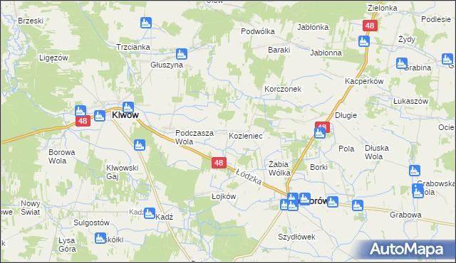 mapa Kozieniec gmina Potworów, Kozieniec gmina Potworów na mapie Targeo