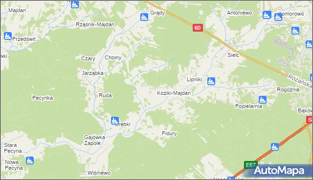 mapa Koziki-Majdan, Koziki-Majdan na mapie Targeo