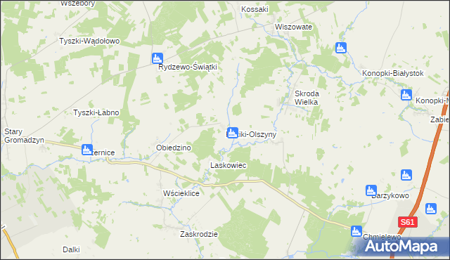 mapa Koziki-Olszyny, Koziki-Olszyny na mapie Targeo