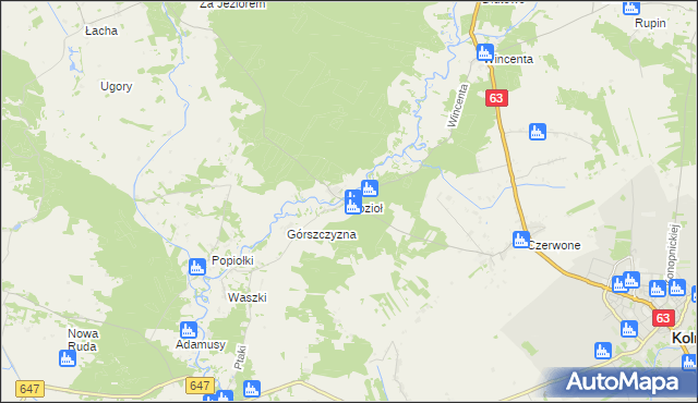 mapa Kozioł gmina Kolno, Kozioł gmina Kolno na mapie Targeo