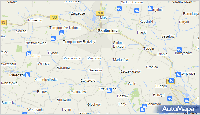 mapa Kózki gmina Skalbmierz, Kózki gmina Skalbmierz na mapie Targeo