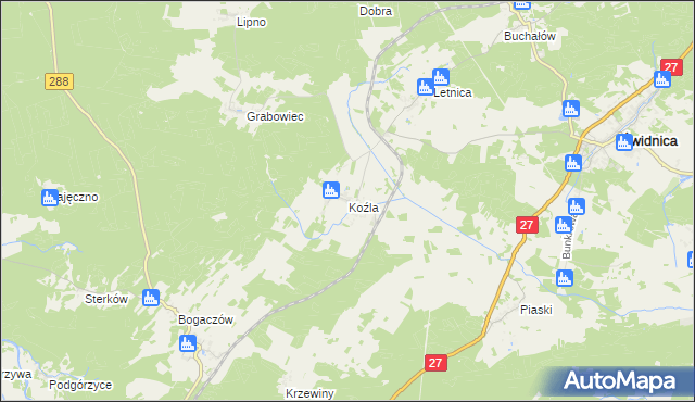 mapa Koźla, Koźla na mapie Targeo