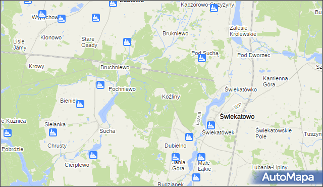 mapa Koźliny gmina Lubiewo, Koźliny gmina Lubiewo na mapie Targeo