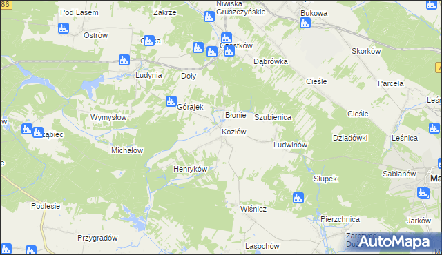 mapa Kozłów gmina Małogoszcz, Kozłów gmina Małogoszcz na mapie Targeo