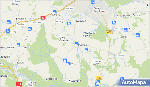 mapa Kozłowice, Kozłowice na mapie Targeo