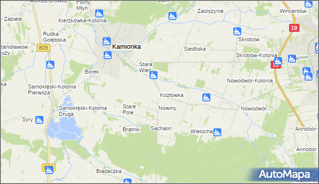 mapa Kozłówka gmina Kamionka, Kozłówka gmina Kamionka na mapie Targeo