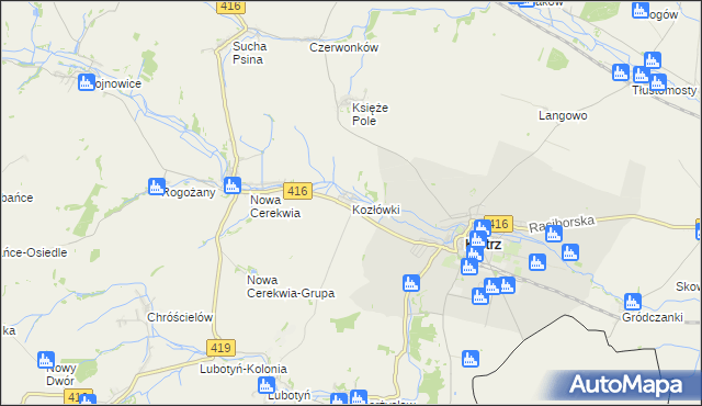 mapa Kozłówki gmina Kietrz, Kozłówki gmina Kietrz na mapie Targeo