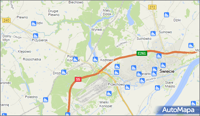 mapa Kozłowo gmina Świecie, Kozłowo gmina Świecie na mapie Targeo