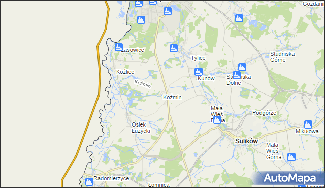 mapa Koźmin gmina Zgorzelec, Koźmin gmina Zgorzelec na mapie Targeo