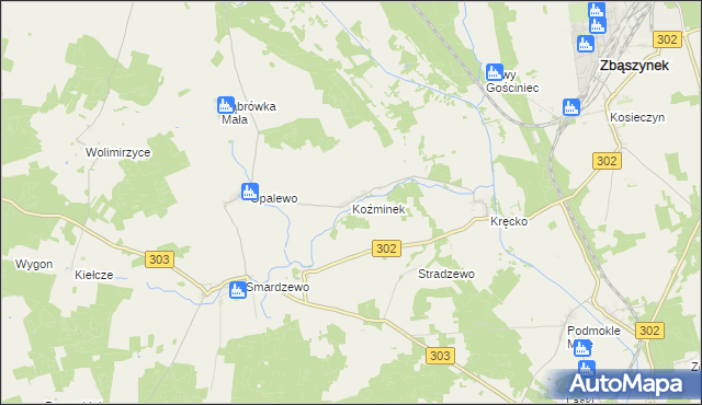 mapa Koźminek gmina Szczaniec, Koźminek gmina Szczaniec na mapie Targeo