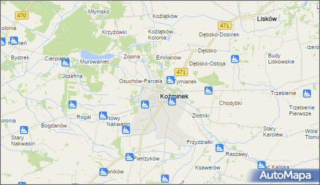 mapa Koźminek powiat kaliski, Koźminek powiat kaliski na mapie Targeo