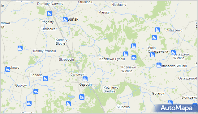 mapa Koźniewo-Łysaki, Koźniewo-Łysaki na mapie Targeo