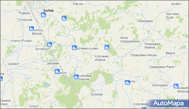 mapa Koźniewo Wielkie, Koźniewo Wielkie na mapie Targeo