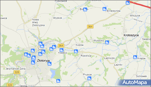 mapa Kozów gmina Złotoryja, Kozów gmina Złotoryja na mapie Targeo