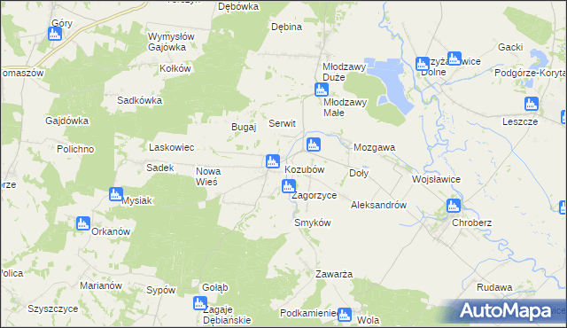 mapa Kozubów gmina Pińczów, Kozubów gmina Pińczów na mapie Targeo