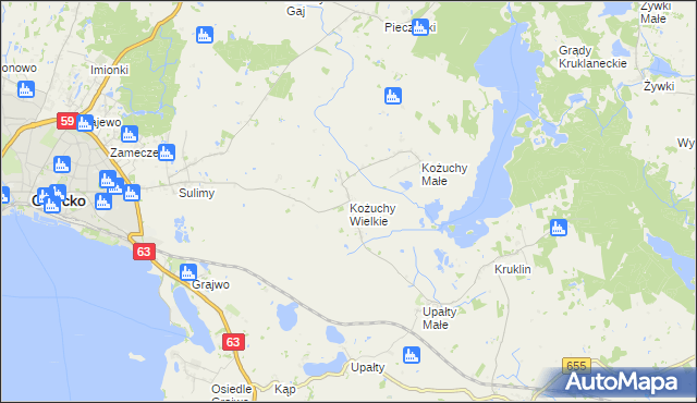 mapa Kożuchy Wielkie, Kożuchy Wielkie na mapie Targeo