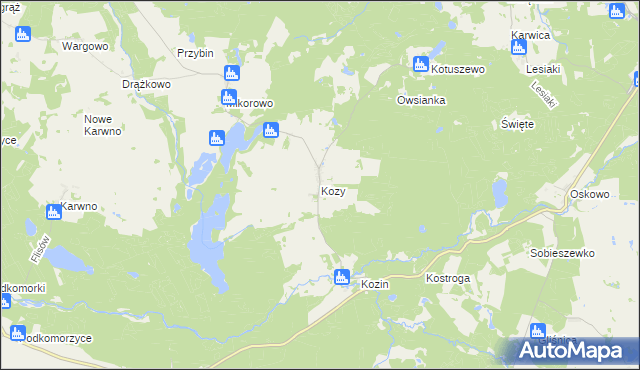 mapa Kozy gmina Czarna Dąbrówka, Kozy gmina Czarna Dąbrówka na mapie Targeo