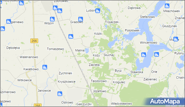 mapa Kozy gmina Piotrków Kujawski, Kozy gmina Piotrków Kujawski na mapie Targeo