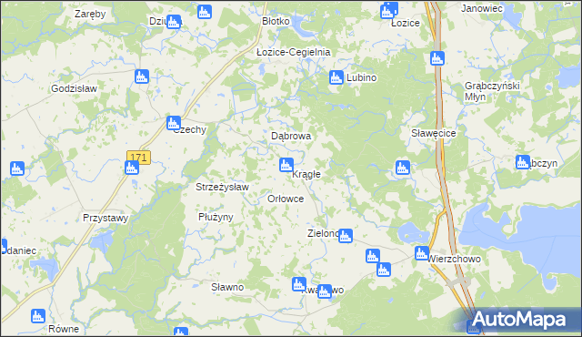 mapa Krągłe gmina Szczecinek, Krągłe gmina Szczecinek na mapie Targeo