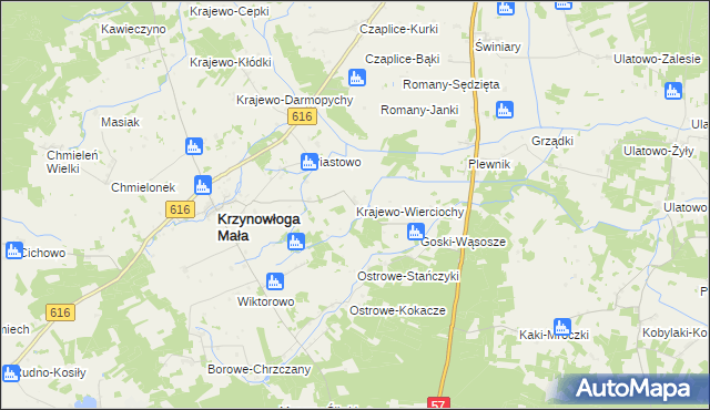 mapa Krajewo-Wierciochy, Krajewo-Wierciochy na mapie Targeo