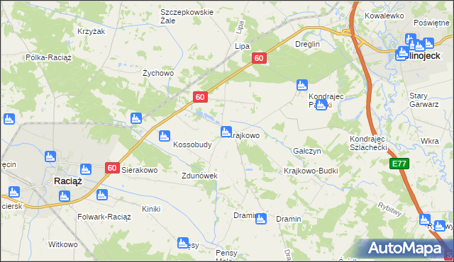 mapa Krajkowo gmina Raciąż, Krajkowo gmina Raciąż na mapie Targeo