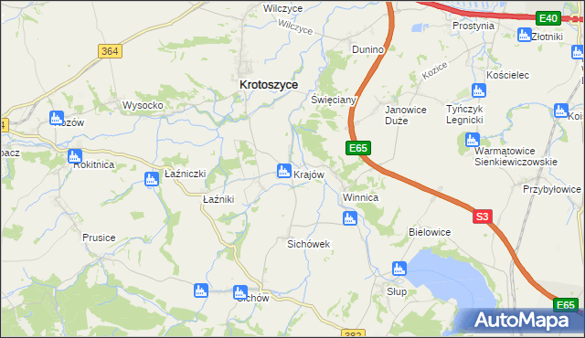 mapa Krajów gmina Krotoszyce, Krajów gmina Krotoszyce na mapie Targeo