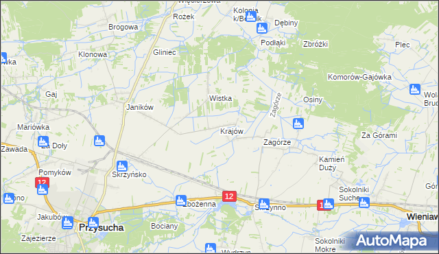 mapa Krajów gmina Przysucha, Krajów gmina Przysucha na mapie Targeo