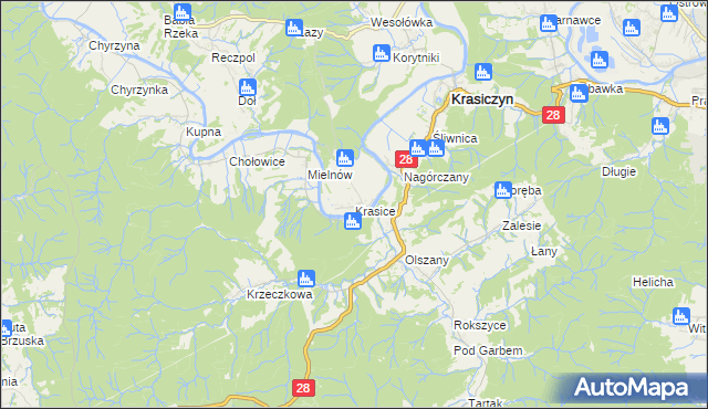 mapa Krasice gmina Krasiczyn, Krasice gmina Krasiczyn na mapie Targeo