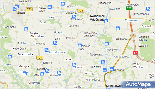 mapa Krasieniec Stary, Krasieniec Stary na mapie Targeo