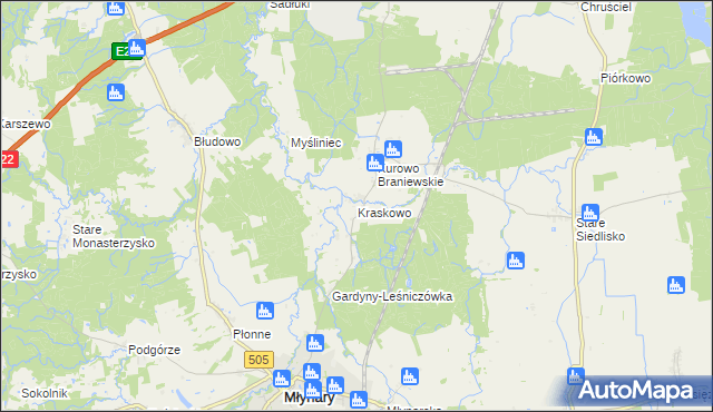 mapa Kraskowo gmina Młynary, Kraskowo gmina Młynary na mapie Targeo