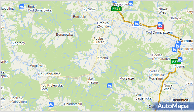 mapa Krasna gmina Korczyna, Krasna gmina Korczyna na mapie Targeo