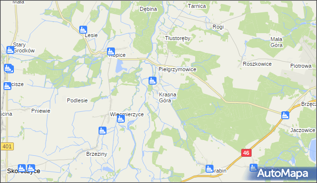 mapa Krasna Góra gmina Niemodlin, Krasna Góra gmina Niemodlin na mapie Targeo