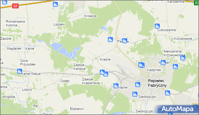 mapa Krasne gmina Rejowiec Fabryczny, Krasne gmina Rejowiec Fabryczny na mapie Targeo