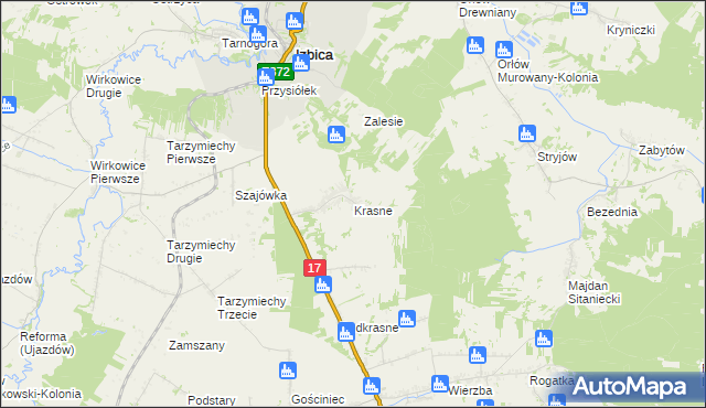 mapa Krasne gmina Stary Zamość, Krasne gmina Stary Zamość na mapie Targeo