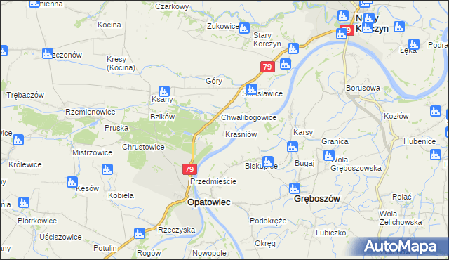 mapa Kraśniów, Kraśniów na mapie Targeo