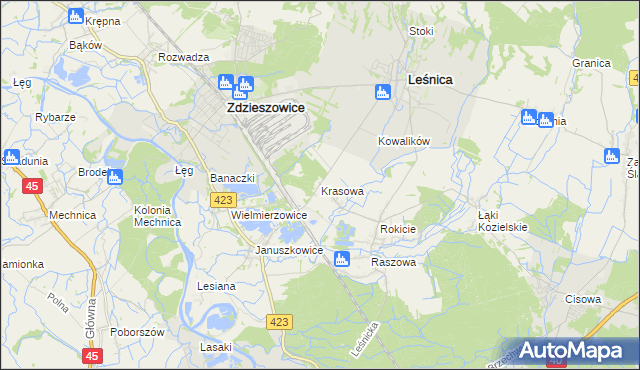 mapa Krasowa gmina Leśnica, Krasowa gmina Leśnica na mapie Targeo