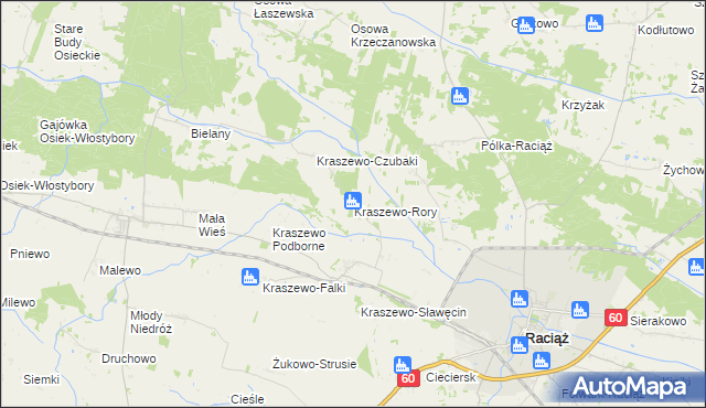 mapa Kraszewo-Rory, Kraszewo-Rory na mapie Targeo