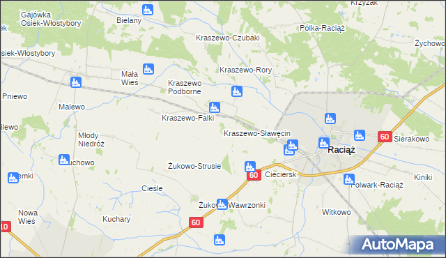 mapa Kraszewo-Sławęcin, Kraszewo-Sławęcin na mapie Targeo