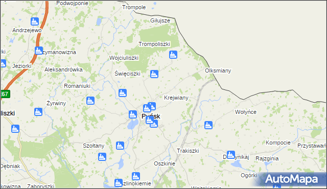 mapa Krejwiany gmina Puńsk, Krejwiany gmina Puńsk na mapie Targeo