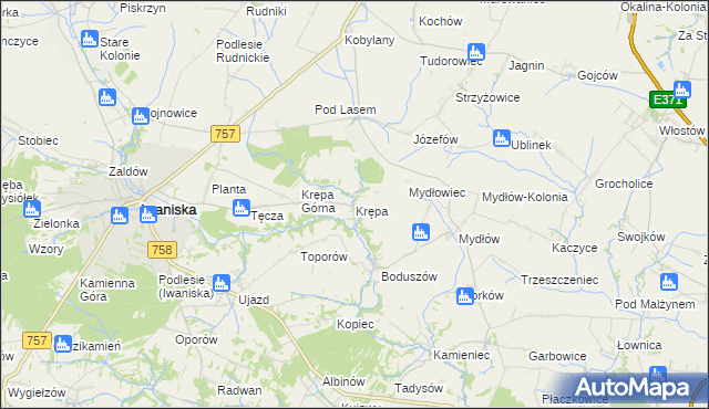 mapa Krępa gmina Iwaniska, Krępa gmina Iwaniska na mapie Targeo