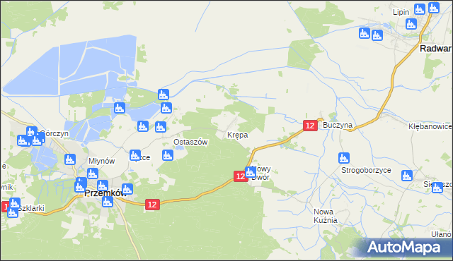 mapa Krępa gmina Przemków, Krępa gmina Przemków na mapie Targeo