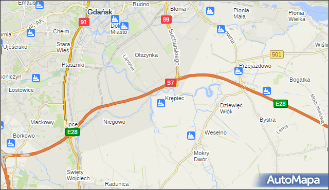 mapa Krępiec gmina Pruszcz Gdański, Krępiec gmina Pruszcz Gdański na mapie Targeo