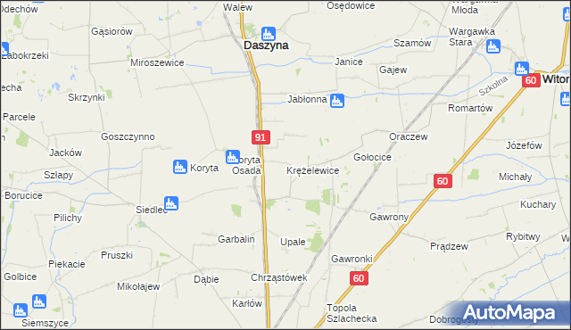 mapa Krężelewice, Krężelewice na mapie Targeo