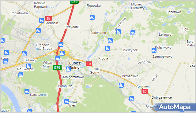 mapa Krobia gmina Lubicz, Krobia gmina Lubicz na mapie Targeo