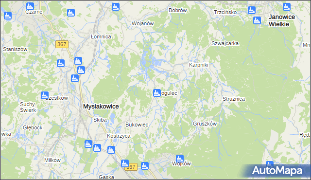 mapa Krogulec gmina Mysłakowice, Krogulec gmina Mysłakowice na mapie Targeo