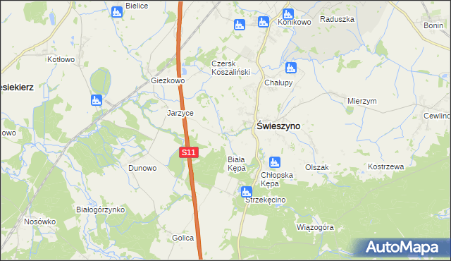 mapa Krokowo gmina Świeszyno, Krokowo gmina Świeszyno na mapie Targeo