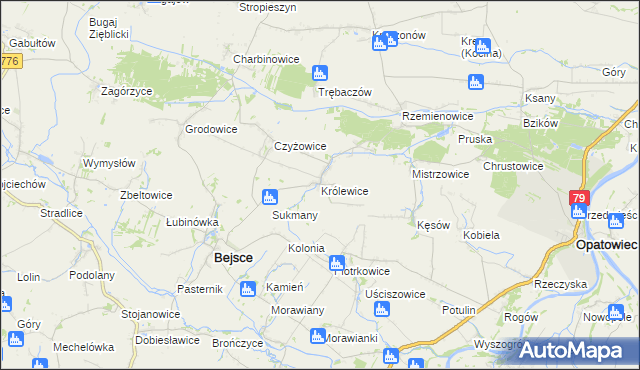 mapa Królewice gmina Bejsce, Królewice gmina Bejsce na mapie Targeo