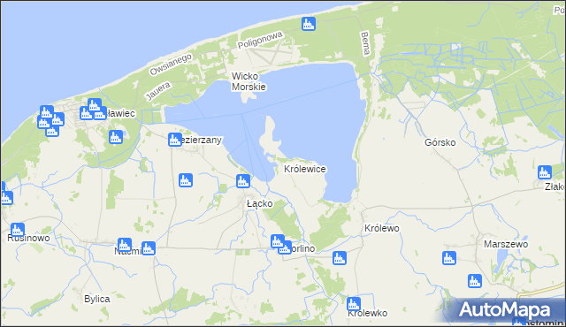 mapa Królewice gmina Postomino, Królewice gmina Postomino na mapie Targeo