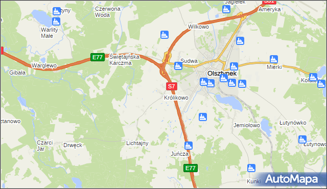 mapa Królikowo gmina Olsztynek, Królikowo gmina Olsztynek na mapie Targeo