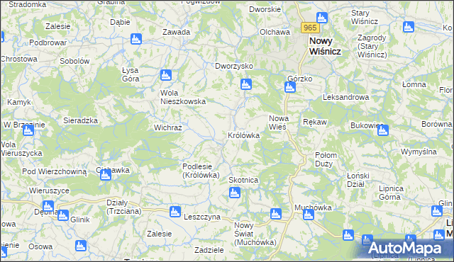 mapa Królówka gmina Nowy Wiśnicz, Królówka gmina Nowy Wiśnicz na mapie Targeo